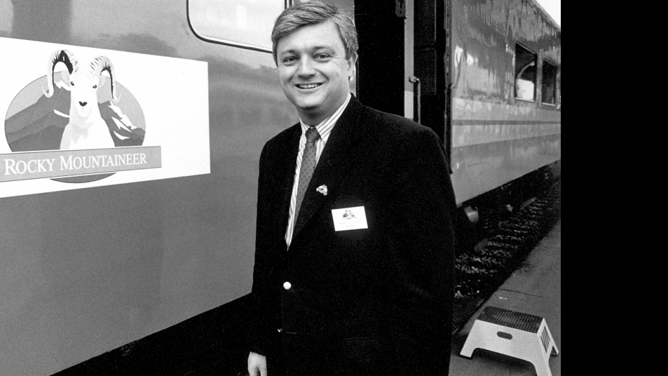 Rocky Mountaineer founder Peter Armstrong in the early days of the train.