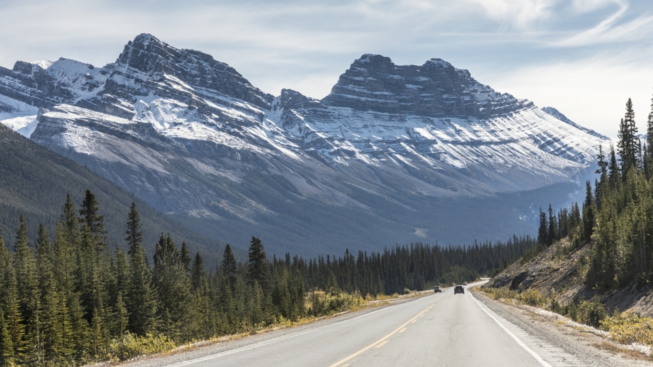The Icefields Parkway in the Canadian Rockies, considered one of the most scenic drives in the world.