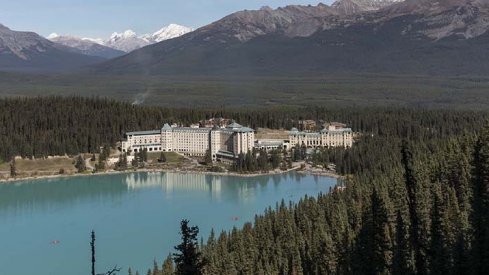 A bird's-eye-view of The Fairmont Chateau Lake Louise.