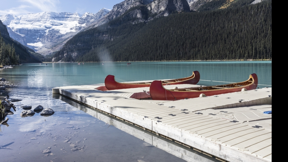 The view from the boathouse located on the west shore of Lake Louise.