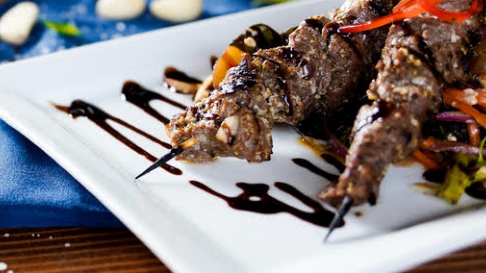 Alberta tenderloin beef skewers at Tekarra Restaurant in Jasper, Alberta. Image: Celina Frisson