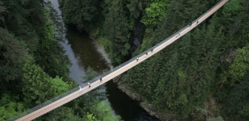 Overhead view of the Capilano Suspension Bridge