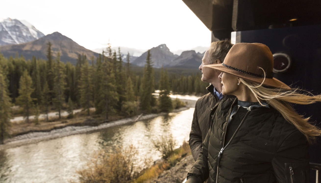 Outdoor viewing platform of Rocky Mountaineer's Goldleaf Service Level train