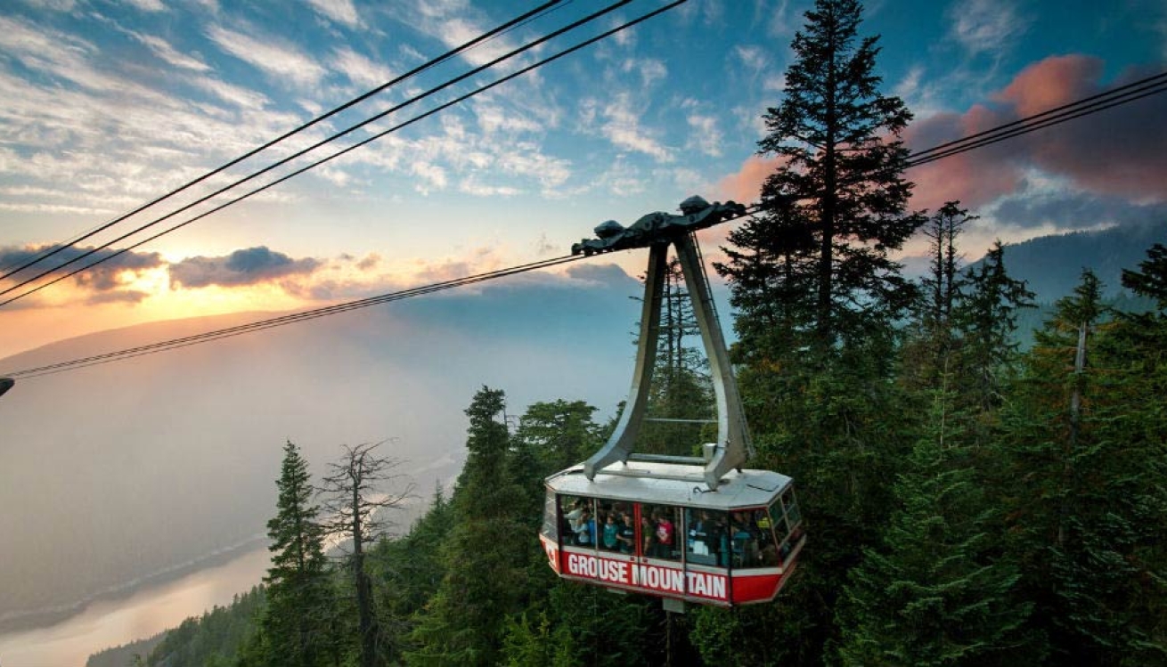 Gondola ascending to the top of Grouse Mountain